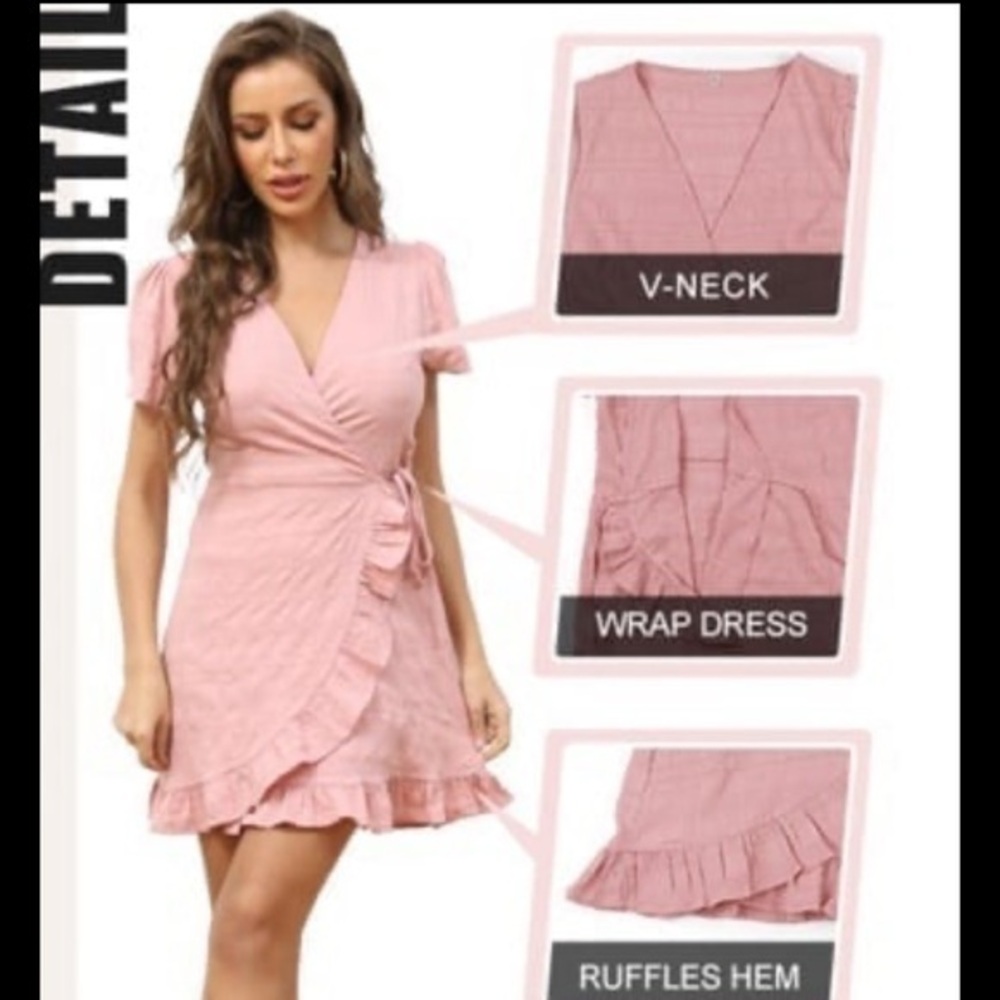 Women's Summer Casual V- Neck Ruffle Hem Dress size L